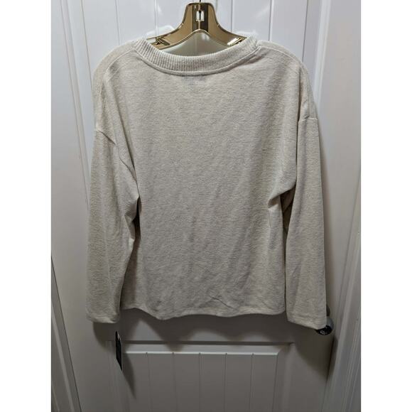 NEW! Democracy V-Neck Knot Hem Long-Sleeve Top Cream Size S Beaded Sequins - Picture 8 of 12